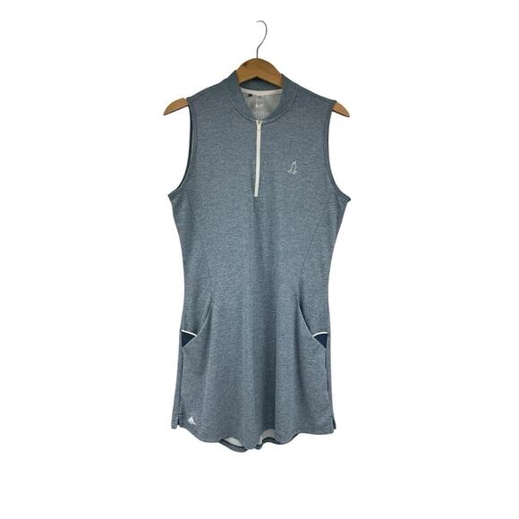 ADIDAS Primegreen Heat Ready Heather Gray Blue Sleeveless Zip Dress Womens Sz M - Picture 1 of 7